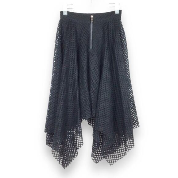 Patrizia Luca Black Eyelet Mesh Net Asymmetric A-Line Skirt size XS - Picture 4 of 8